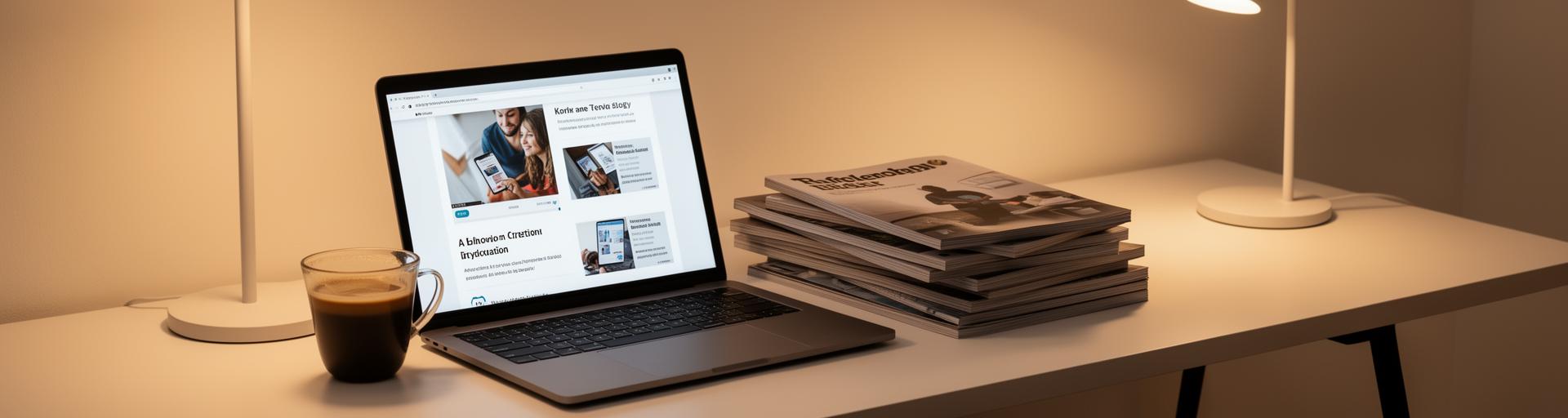 Reading technology insights on a laptop